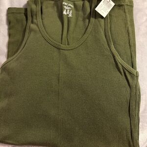Olive Green Ribbed Midi Tank Dress